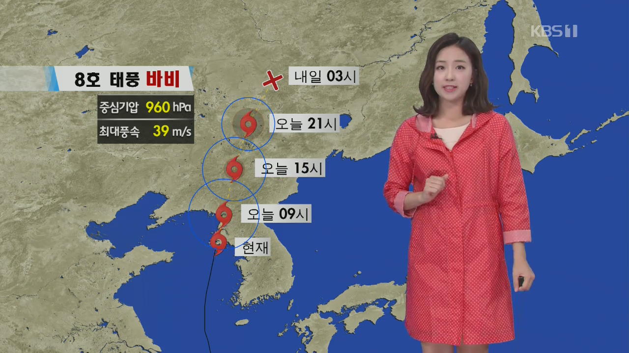 [날씨] 태풍 ‘바비’ 황해도 옹진반도 부근 상륙